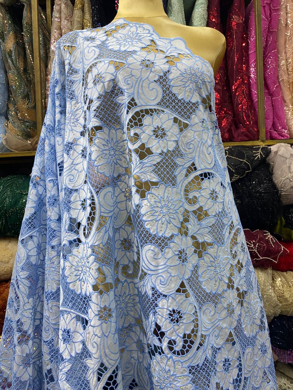 Sky blue small swizz lace